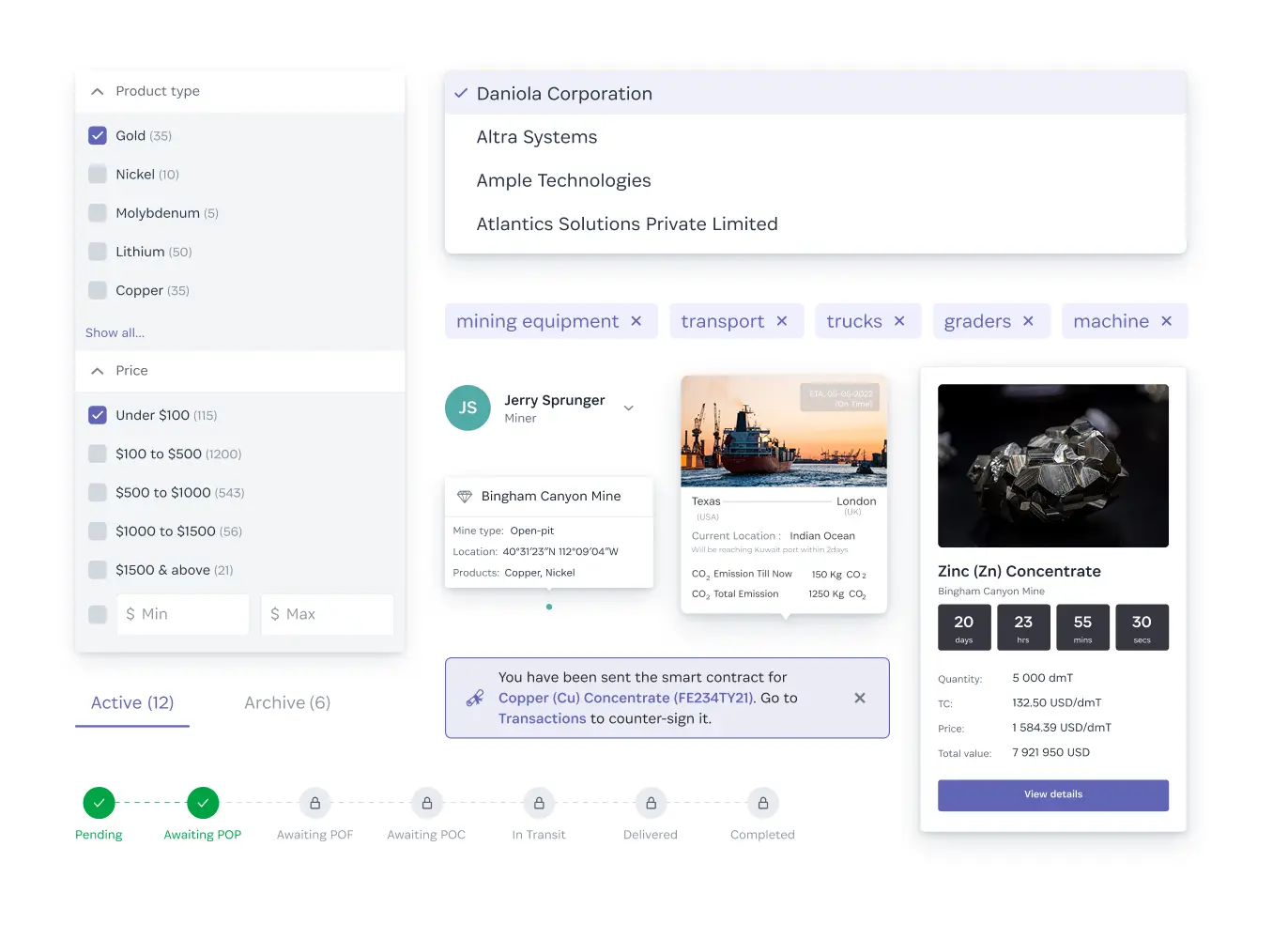 Daniola navigation, inputs, cards and status components