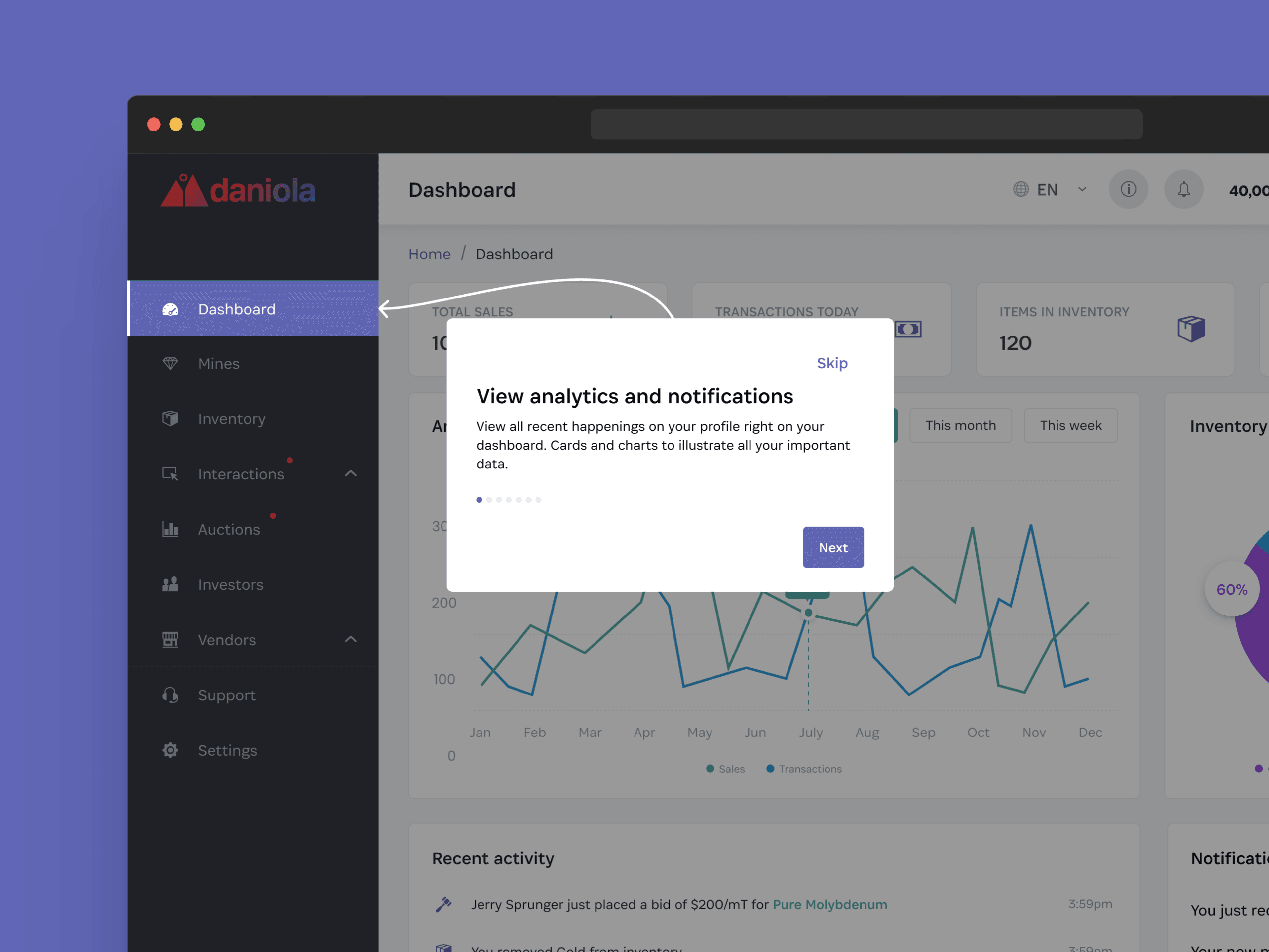 Walkthrough highlighting analytics and notifications